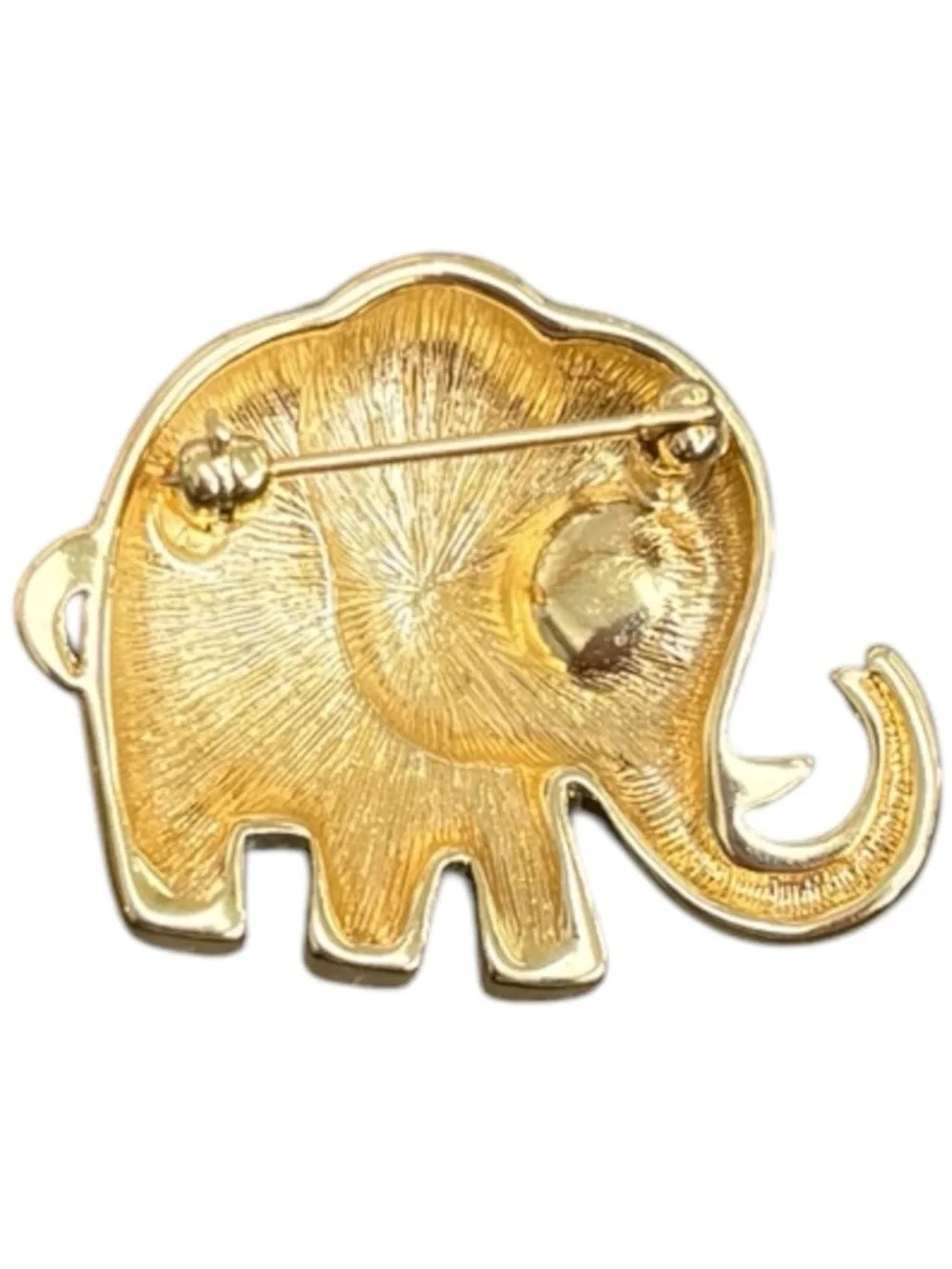 Vintage Gold Trunk Up Elephant Brooch Good Luck Prosperity Charm Pin Statement